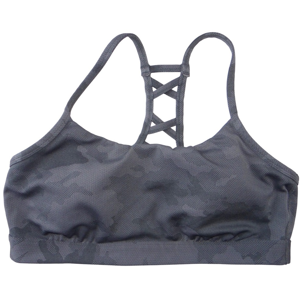All in Motion Womens Gray Camo Strappy Lattice Back Sports Bra Size L